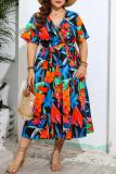 Casual Print Patchwork V Neck Plus Size Dresses