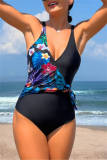 Sexy Print Patchwork Frenulum Backless Swimwears (With Paddings)