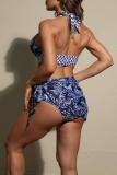 Sexy Print Bandage Backless Swimsuit Three Piece Set (With Paddings)