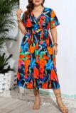 Casual Print Patchwork V Neck Plus Size Dresses