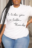 Casual Print Basic O Neck Plus Size Tops