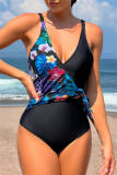 Sexy Print Patchwork Frenulum Backless Swimwears (With Paddings)