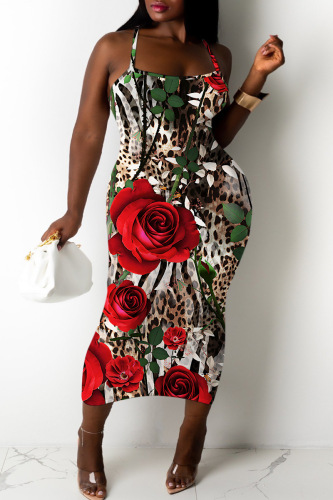 Sexy Casual Print Backless Spaghetti Strap Sleeveless Dresses