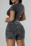 Casual Solid Patchwork O Neck Short Sleeve Two Pieces