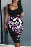 Sexy Casual Print Basic U Neck Vest Dresses