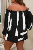 Casual Print Frenulum Off the Shoulder Plus Size Two Pieces