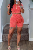 Casual Solid Patchwork O Neck Short Sleeve Two Pieces