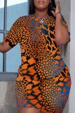 Casual Print Basic O Neck Plus Size Two Pieces