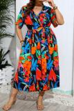 Casual Print Patchwork V Neck Plus Size Dresses
