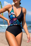 Sexy Print Patchwork Frenulum Backless Swimwears (With Paddings)