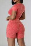 Casual Solid Patchwork O Neck Short Sleeve Two Pieces