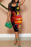 Casual Print Basic U Neck Vest Dresses