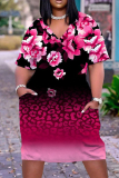Casual Print Basic V Neck Short Sleeve Short Sleeve Dress