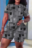Casual Print Basic O Neck Plus Size Two Pieces