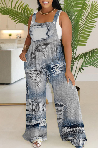Casual Print Backless Spaghetti Strap Regular Jumpsuits (Without Vest)