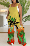Casual Print Backless Spaghetti Strap Regular Jumpsuits (Without Vest)