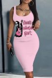 Casual Print Basic U Neck Vest Dresses