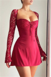 Sexy Solid Patchwork Square Collar Long Sleeve Dresses