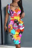 Casual Print Basic U Neck Vest Dresses