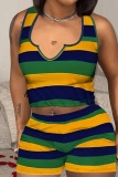 Casual Striped Print Basic V Neck Sleeveless Two Pieces