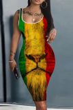 Casual Print Basic U Neck Vest Dresses