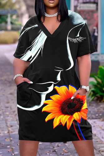 Casual Print Basic V Neck Short Sleeve Short Sleeve Dress