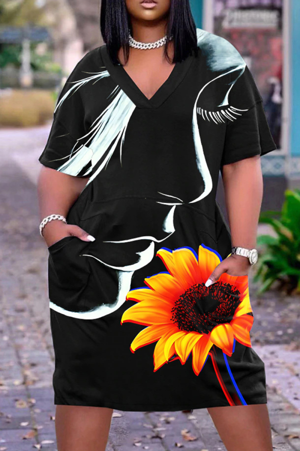 Casual Print Basic V Neck Short Sleeve Short Sleeve Dress