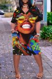 Casual Print Basic V Neck Short Sleeve Short Sleeve Dress
