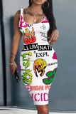 Casual Print Basic U Neck Vest Dresses