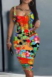 Casual Print Basic U Neck Vest Dresses