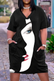 Casual Print Basic V Neck Short Sleeve Short Sleeve Dress