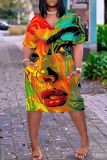 Casual Print Basic V Neck Short Sleeve Short Sleeve Dress
