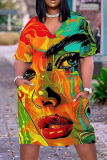 Casual Print Basic V Neck Short Sleeve Short Sleeve Dress