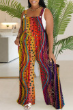 Casual Print Backless Spaghetti Strap Regular Jumpsuits (Without Vest)