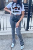 Casual Print Basic O Neck Plus Size Tops