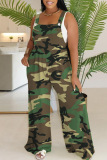 Casual Print Backless Spaghetti Strap Regular Jumpsuits (Without Vest)