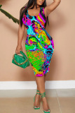 Casual Print Basic U Neck Vest Dresses