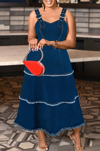 Sweet Solid Tassel Patchwork Backless Asymmetrical Collar A Line Plus Size Dresses