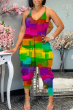 Sexy Casual Print Backless Spaghetti Strap Regular Jumpsuits