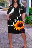 Casual Print Basic V Neck Short Sleeve Short Sleeve Dress