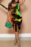 Casual Print Basic U Neck Vest Dresses