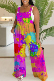 Casual Print Backless Spaghetti Strap Regular Jumpsuits (Without Vest)