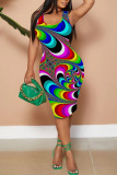Casual Print Basic U Neck Vest Dresses