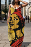Sexy Casual Print Backless Spaghetti Strap Long Dresses