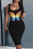 Casual Print Basic U Neck Vest Dresses