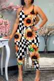 Sexy Casual Print Backless Spaghetti Strap Regular Jumpsuits