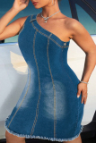 Street Solid Patchwork Oblique Collar Wrapped Skirt Plus Size Dresses