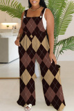 Casual Print Backless Spaghetti Strap Regular Jumpsuits (Without Vest)
