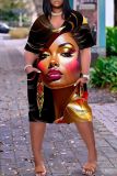 Casual Print Basic V Neck Short Sleeve Short Sleeve Dress