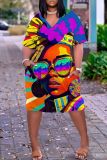 Casual Print Basic V Neck Short Sleeve Short Sleeve Dress